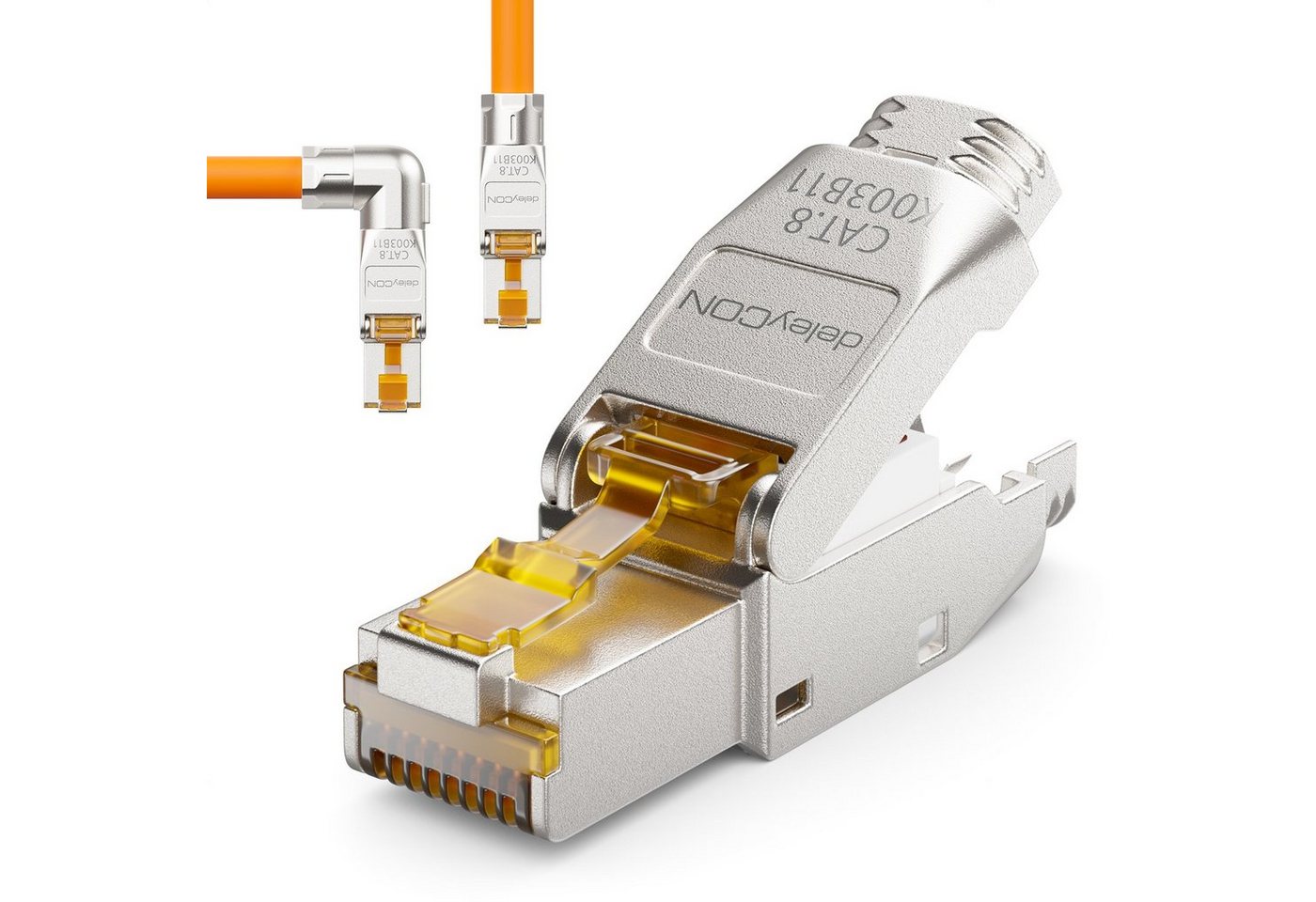 deleyCON deleyCON 1x CAT8 Netzwerkstecker 90° Winkel RJ45 40Gbit/s Stecker für Netzwerk-Adapter von deleyCON