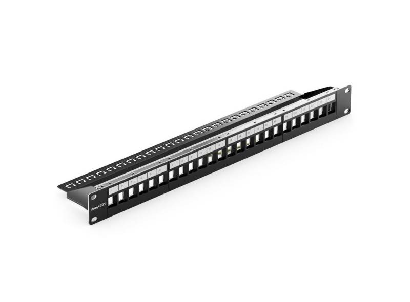 deleyCON deleyCON 24 Port Patchpanel Modular für Keystone Module 1HE 19 Zoll Netzwerk-Adapter von deleyCON