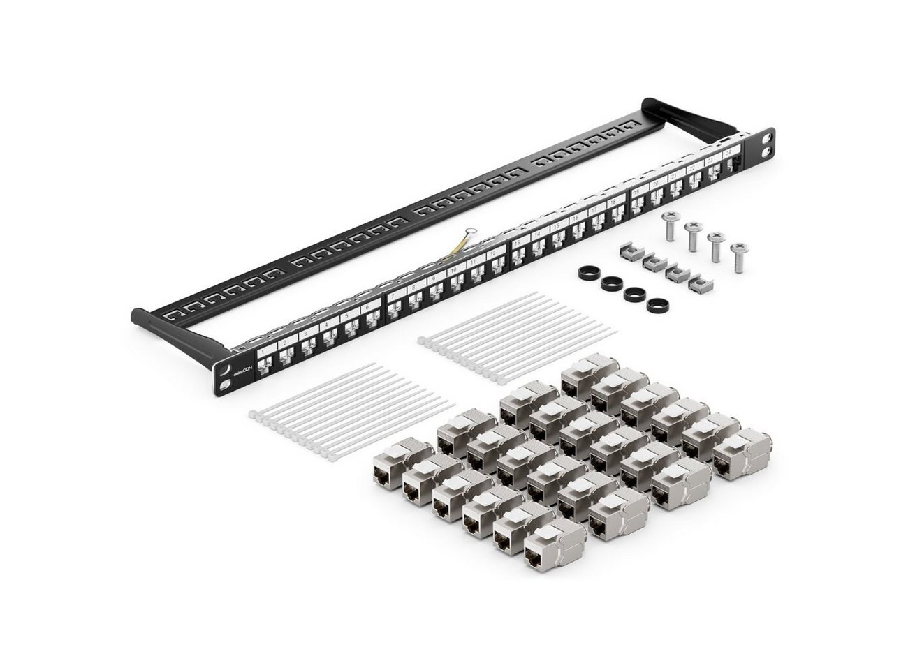 deleyCON deleyCON 24 Port Patchpanel Set 0,5HE 19 Rackeinbau + 24x Keystone Netzwerk-Patch-Panel" von deleyCON