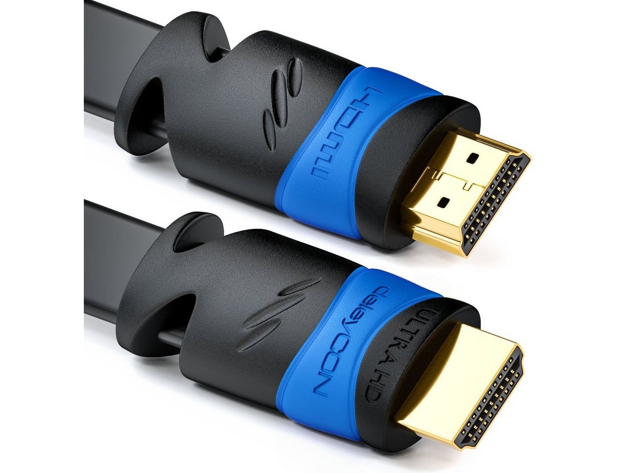 deleyCON deleyCON 2m Flaches HDMI Kabel UHD 4K HDR 3D 1080p 2160p ARC Full HD HDMI-Kabel von deleyCON