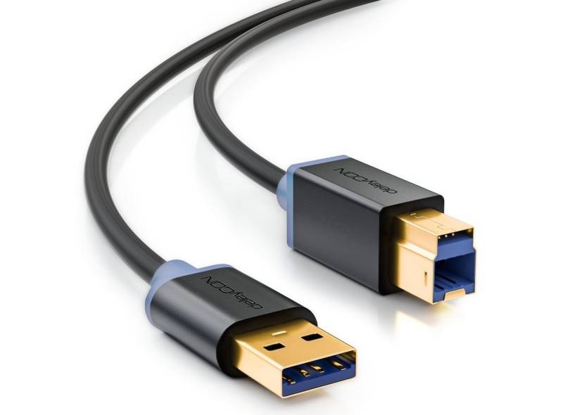deleyCON deleyCON 2m USB 3.0 Scanner- Druckerkabel USB A-Stecker zu B-Stecker USB-Kabel von deleyCON