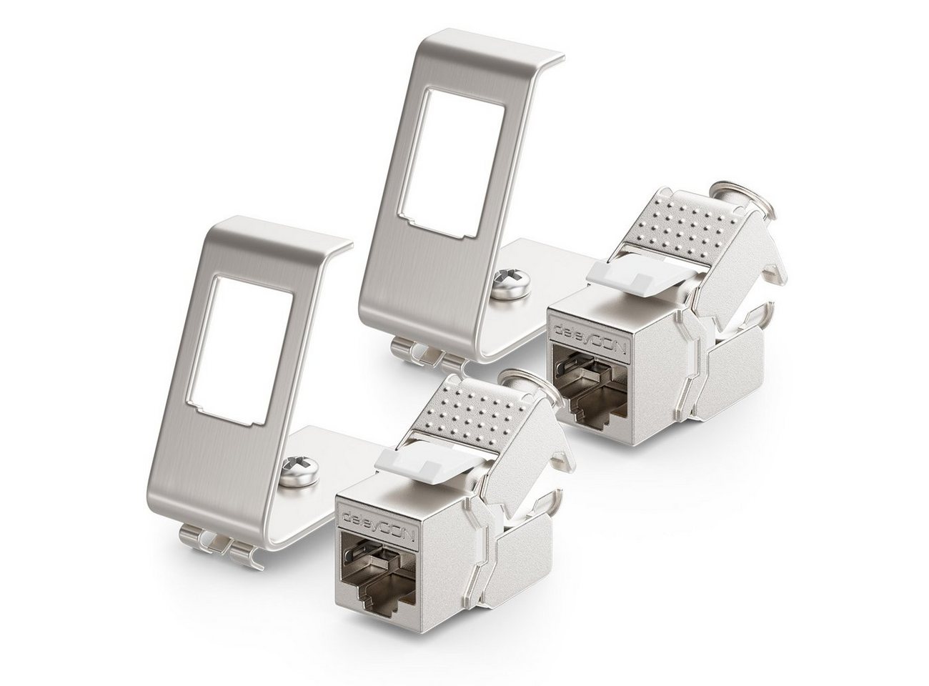 deleyCON deleyCON 2x CAT6a Keystone & 2x 1-Port Hutschienenadapter Metall STP Netzwerk-Adapter von deleyCON