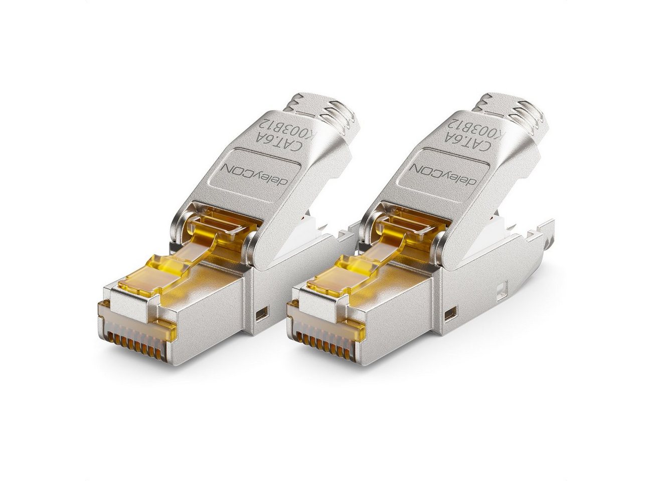 deleyCON deleyCON 2x CAT6a Netzwerkstecker RJ45 Geschirmt 10Gbit/s Stecker für Netzwerk-Adapter von deleyCON