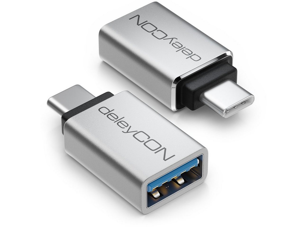 deleyCON deleyCON 2x USB-A auf USB-C OTG Adapter aus Alu Handy Smartphone Smartphone-Adapter von deleyCON