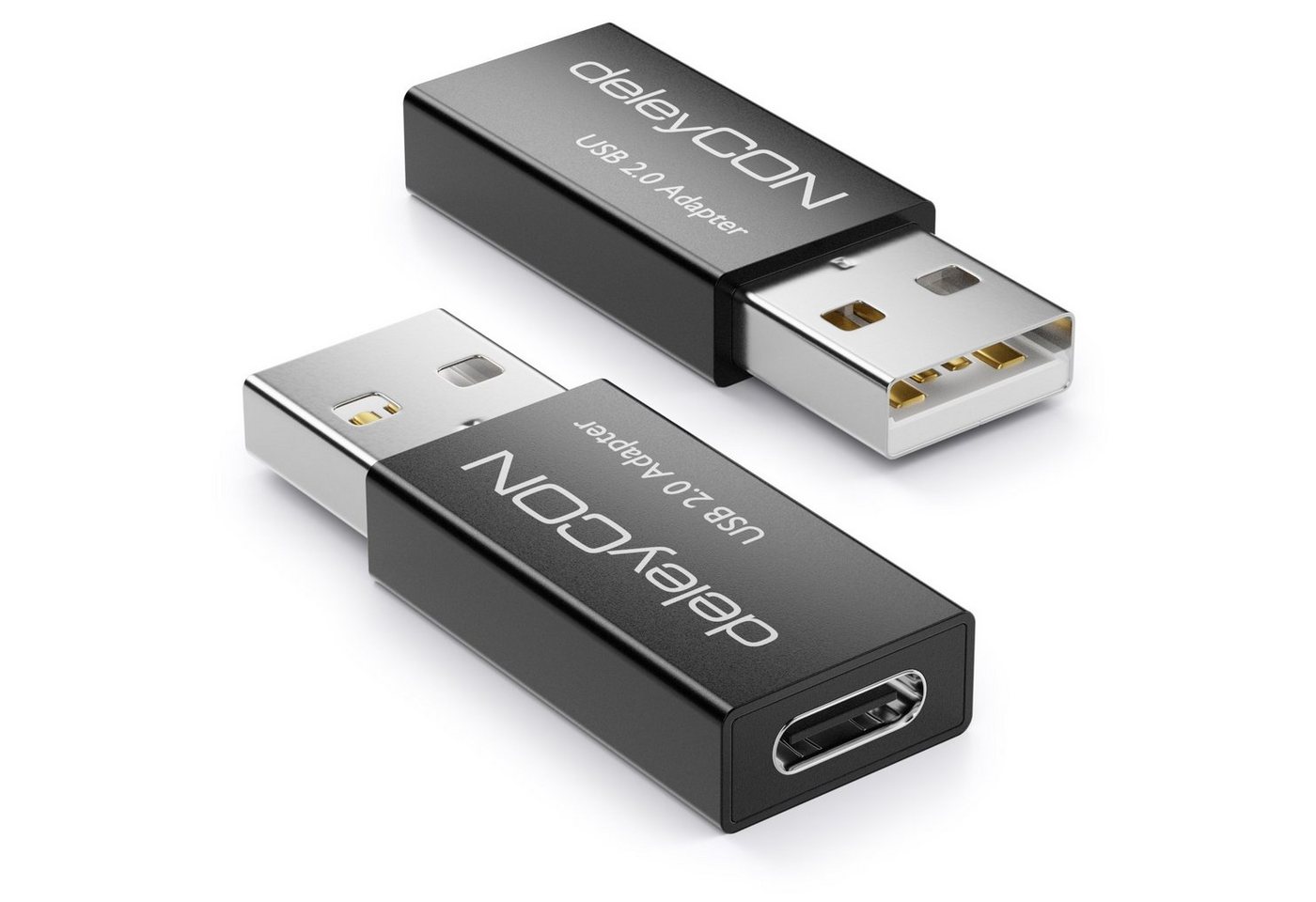 deleyCON deleyCON 2x USB2.0 Adapter USB A zu USB C-Buchse Adapter Aluminium USB-Adapter von deleyCON