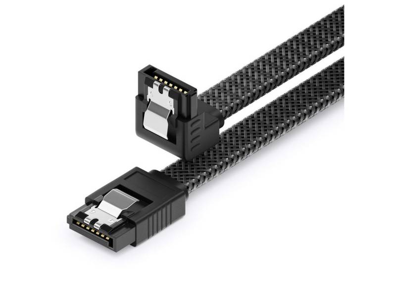deleyCON deleyCON 30cm SATA 3 Kabel Nylon 6Gbit/s HDD SSD 1 L-Stecker 90° Computer-Kabel von deleyCON