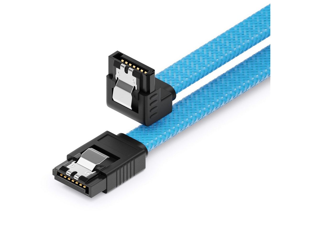 deleyCON deleyCON 30cm SATA 3 Kabel Nylon 6Gbit/s HDD SSD 1 L-Stecker 90° Computer-Kabel von deleyCON