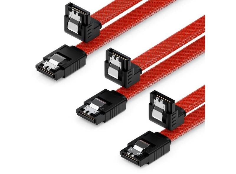 deleyCON deleyCON 3x 50cm SATA 3 Nylon Kabel HDD SSD 1 Stecker 90° Gewinkelt Computer-Kabel von deleyCON