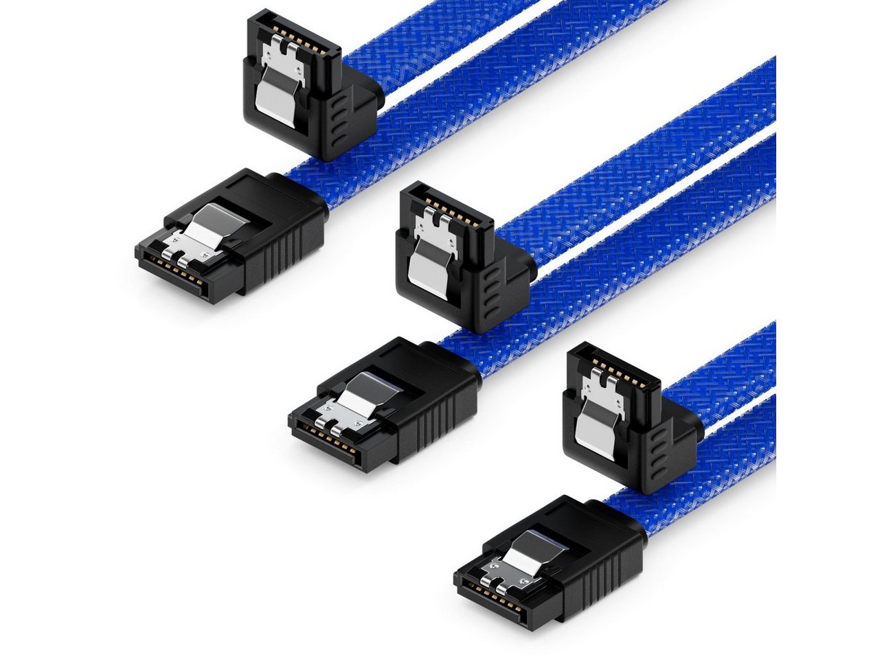 deleyCON deleyCON 3x 50cm SATA 3 Nylon Kabel HDD SSD 1 Stecker 90° Gewinkelt Computer-Kabel von deleyCON