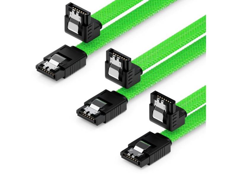 deleyCON deleyCON 3x 50cm SATA 3 Nylon Kabel HDD SSD 1 Stecker 90° Gewinkelt Computer-Kabel von deleyCON