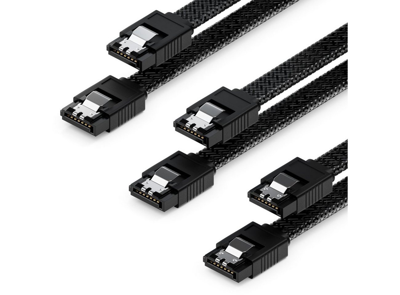 deleyCON deleyCON 3x 60cm SATA 3 Kabel Nylon Set 6 Gbit/s 2 L-Stecker Gerade Computer-Kabel von deleyCON