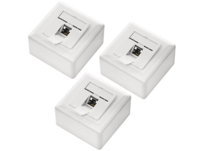 deleyCON deleyCON 3x CAT6a Netzwerkdose 1x RJ45 Port Geschirmt Aufputz Netzwerk-Adapter von deleyCON
