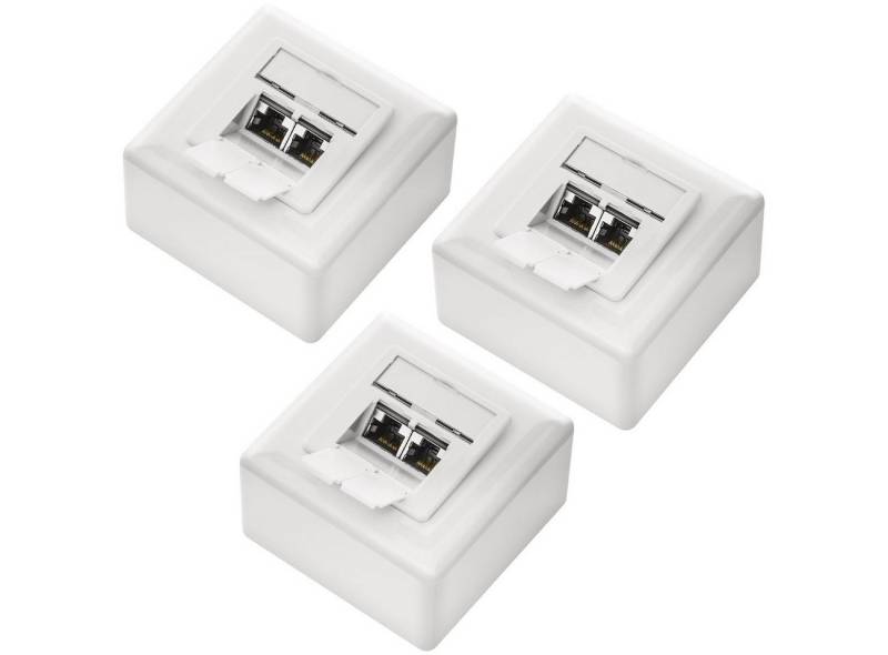 deleyCON deleyCON 3x CAT6a Netzwerkdose 2x RJ45 Port Geschirmt Aufputz Netzwerk-Adapter von deleyCON