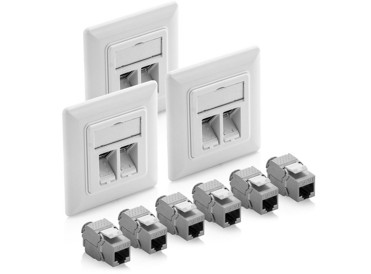 deleyCON deleyCON 3x Keystone Dose Netzwerkdose mit 6x CAT 6a Keystone Jack Netzwerk-Adapter von deleyCON