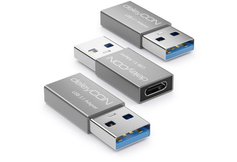 deleyCON deleyCON 3x USB3.1 Adapter USB A zu USB C-Buchse 5Gbit/s Aluminium USB-Adapter von deleyCON