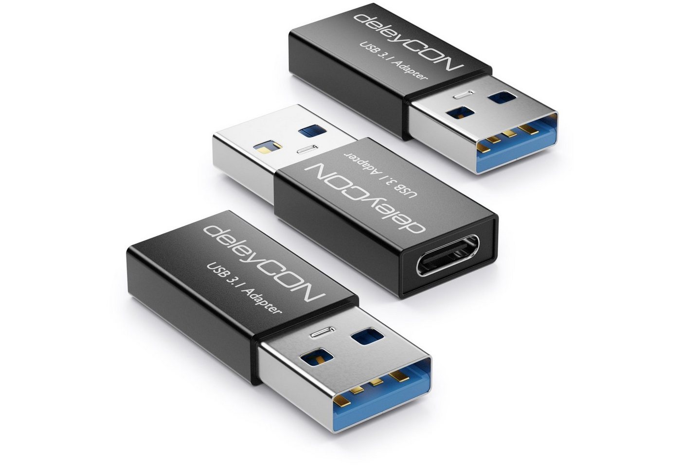 deleyCON deleyCON 3x USB3.1 Adapter USB A zu USB C-Buchse 5Gbit/s Aluminium USB-Adapter deleyCON deleyCON 3x USB3.1 Adapter USB A zu USB C-Buchse 5Gbit/s Aluminium USB-Adapter von deleyCON