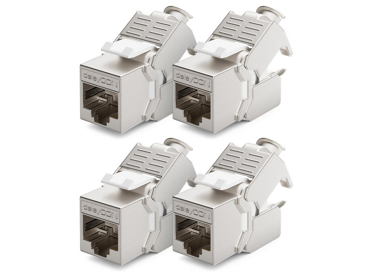 deleyCON deleyCON 4x CAT6a Keystone Jack Modul STP Schirmung RJ45 Buchse Netzwerk-Adapter von deleyCON