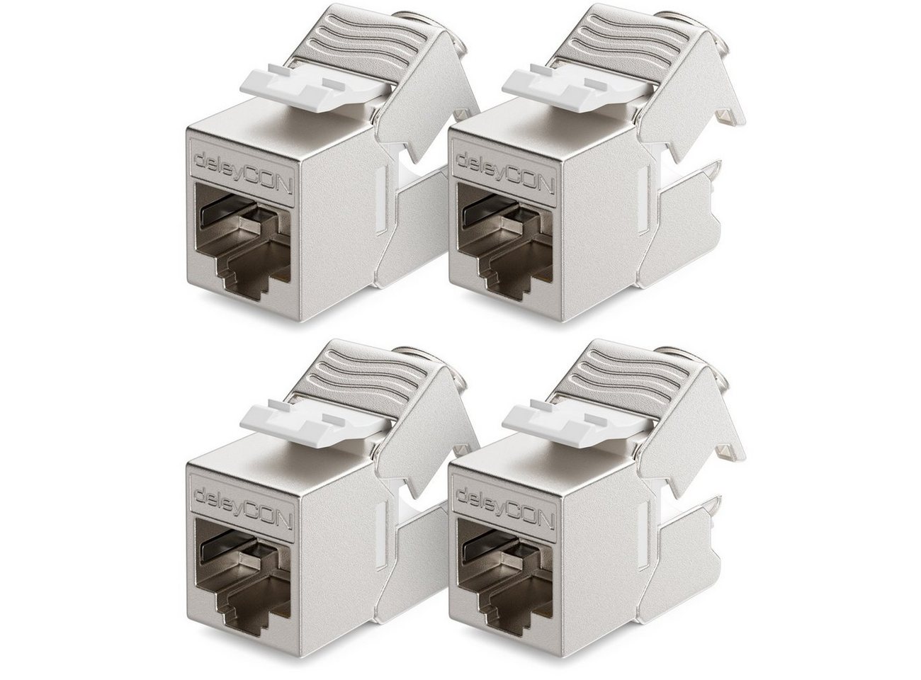 deleyCON deleyCON 4x CAT6a MINI Keystone Jack Modul STP Schirmung RJ45 Buchse Netzwerk-Adapter von deleyCON