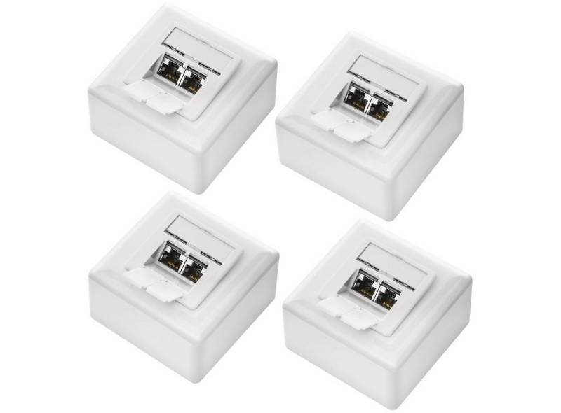 deleyCON deleyCON 4x CAT6a Netzwerkdose 2x RJ45 Port Geschirmt Aufputz Netzwerk-Adapter von deleyCON