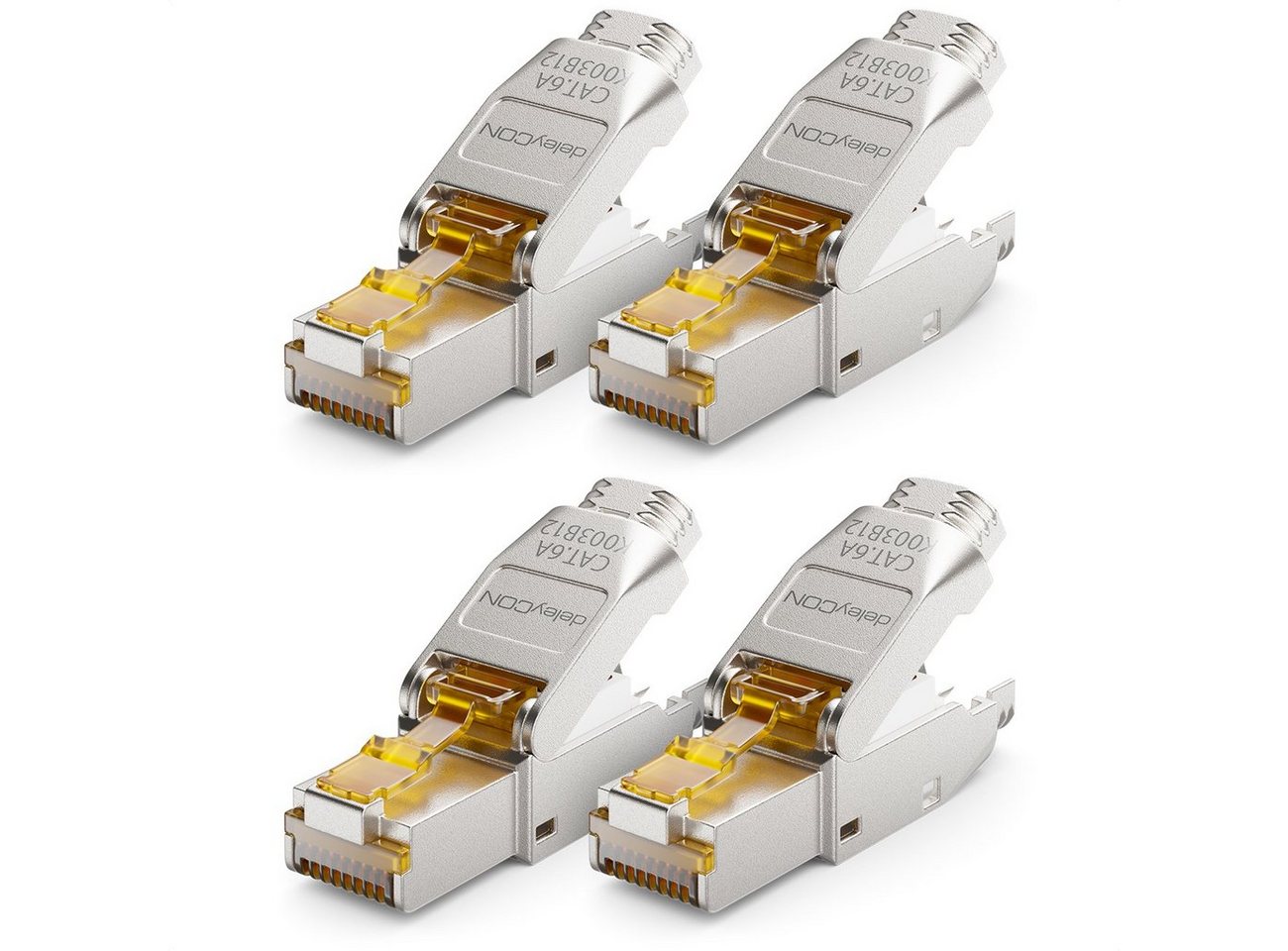 deleyCON deleyCON 4x CAT6a Netzwerkstecker RJ45 Geschirmt 10Gbit/s Stecker für Netzwerk-Adapter von deleyCON