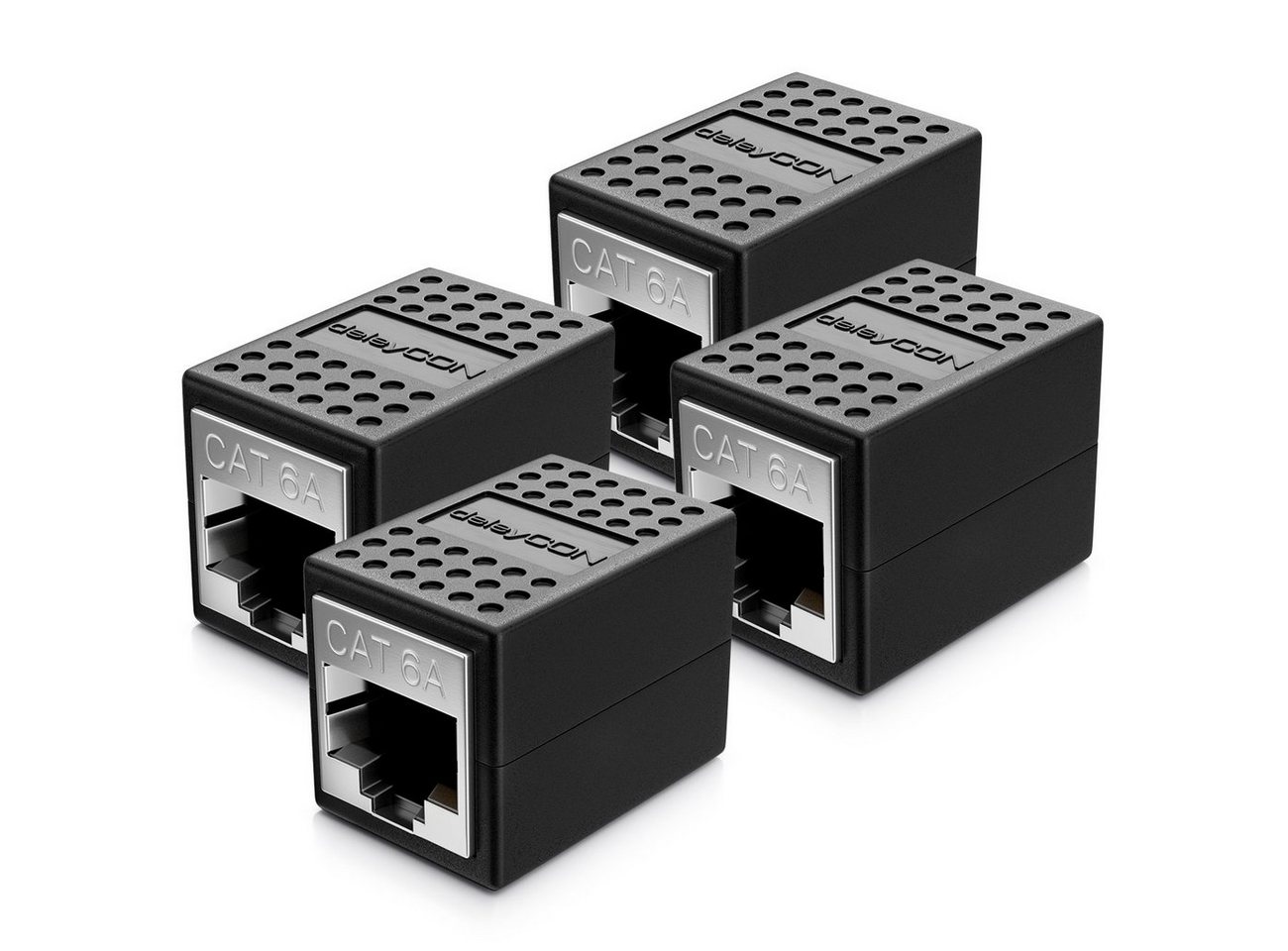 deleyCON deleyCON 4x CAT6a Patchkabel Koppler Modular Geschirmt 2x RJ45 Buchse Netzwerk-Adapter von deleyCON