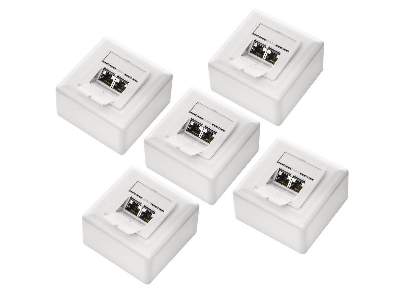 deleyCON deleyCON 5x CAT6 Netzwerkdose 2x RJ45 Port Geschirmt Aufputz Netzwerk-Adapter von deleyCON