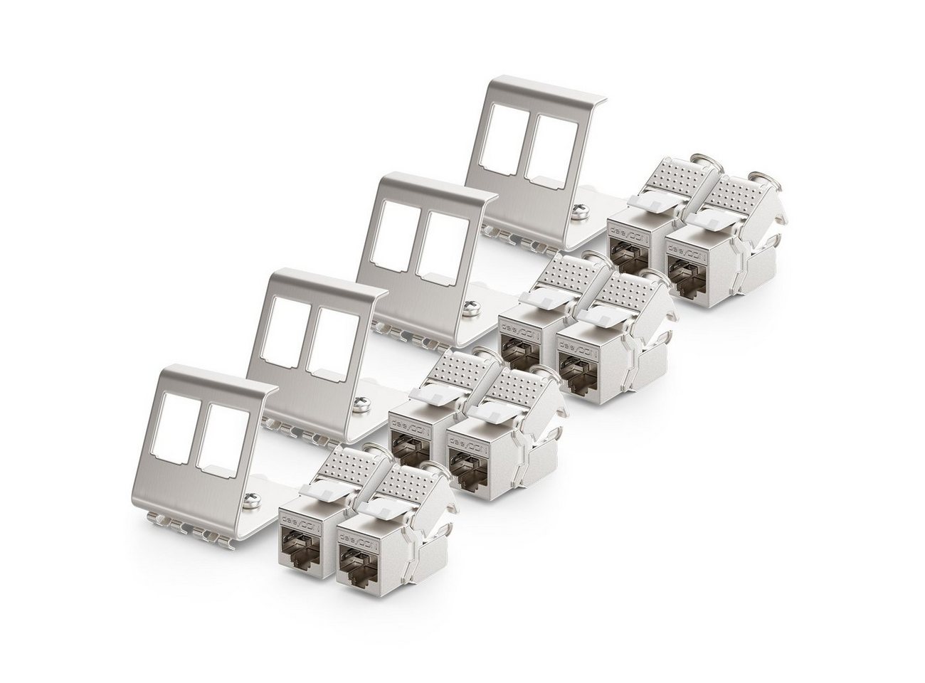 deleyCON deleyCON 8x CAT6a Keystone & 4x 2-Port Hutschienenadapter Metall STP Netzwerk-Adapter von deleyCON