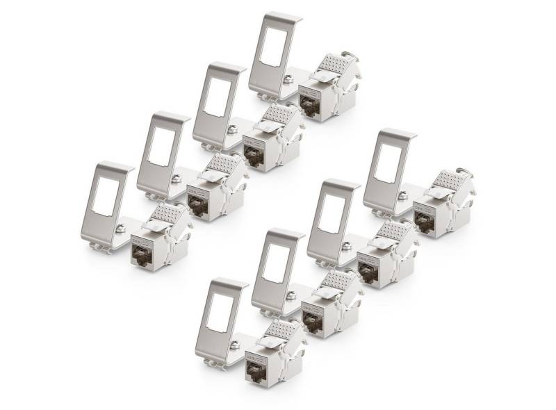 deleyCON deleyCON 8x CAT6a Keystone & 8x 1-Port Hutschienenadapter Metall STP Netzwerk-Adapter von deleyCON