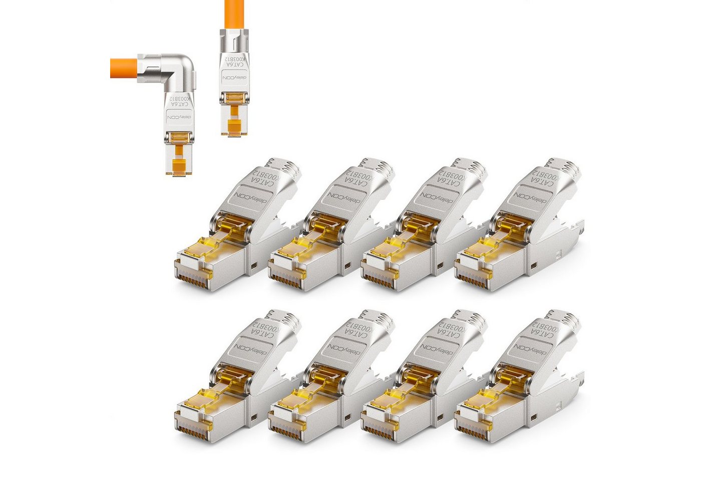 deleyCON deleyCON 8x CAT6a Netzwerkstecker 90° Winkel RJ45 10Gbit/s Stecker Netzwerk-Adapter von deleyCON