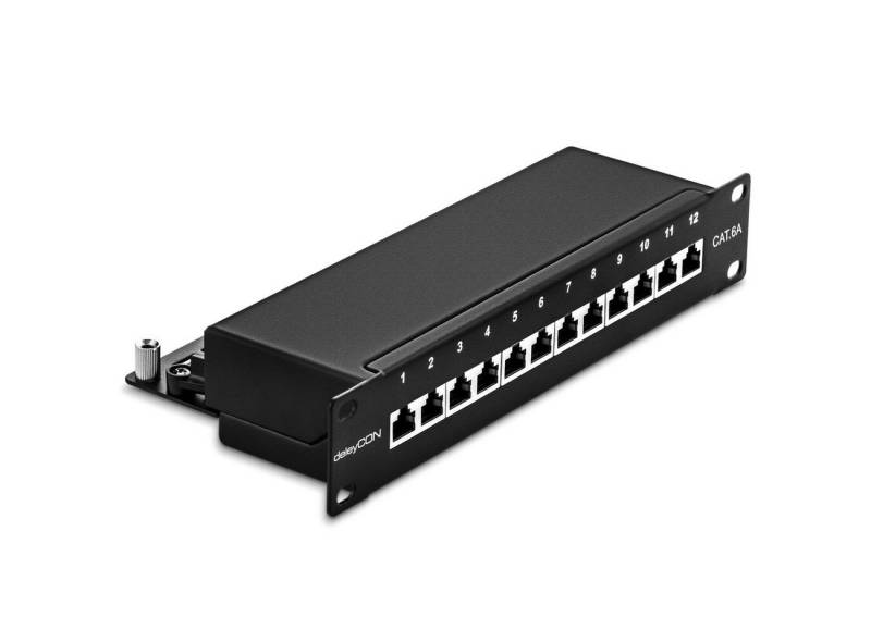 deleyCON deleyCON CAT 6a Patchpanel 12 Port - Desktop / 10 Zoll Rackeinbau / Netzwerk-Patch-Panel von deleyCON