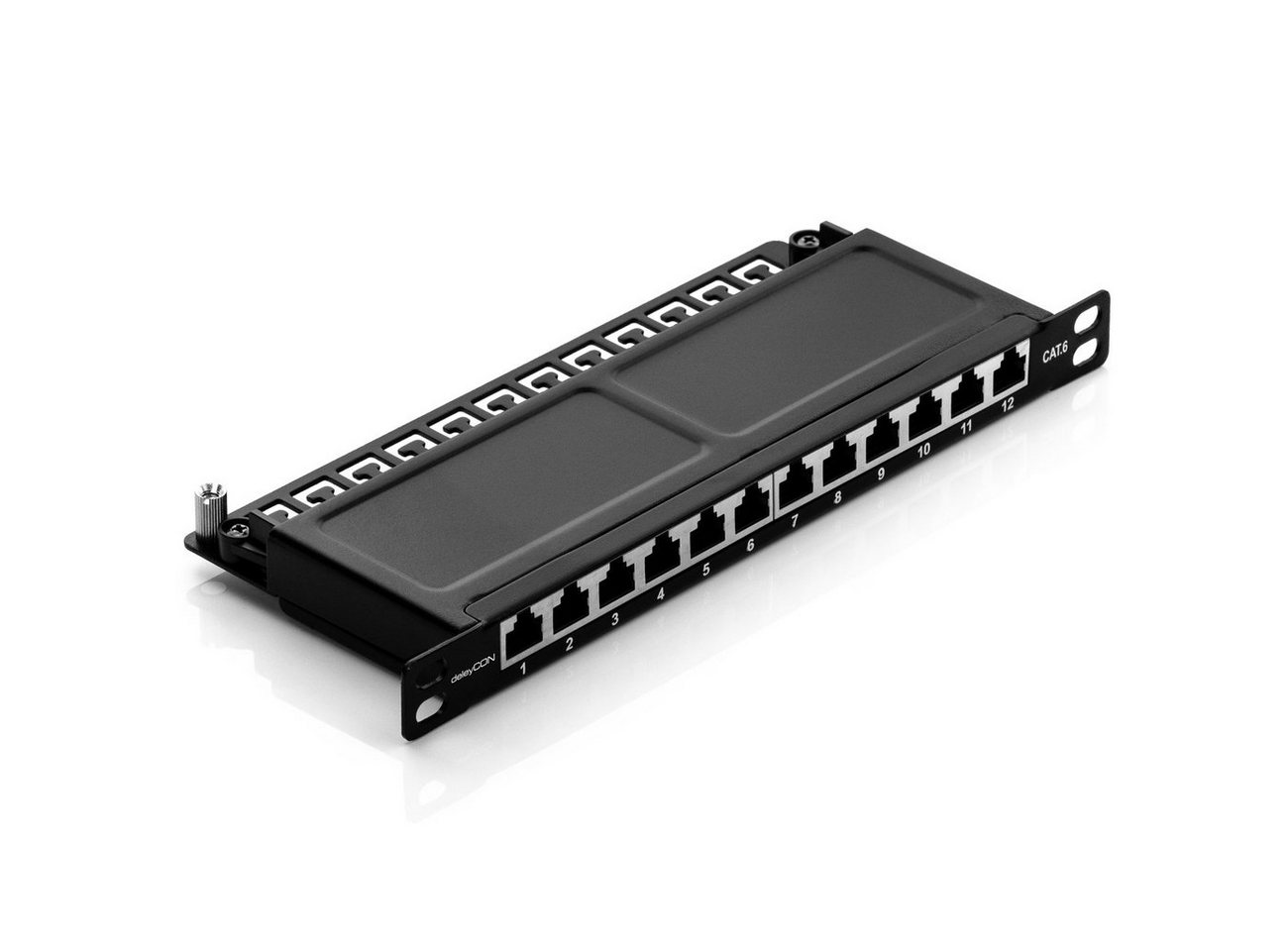 deleyCON deleyCON CAT6 0,5HE Patchpanel Verteilerfeld 12 Port Rackeinbau Netzwerk-Patch-Panel von deleyCON