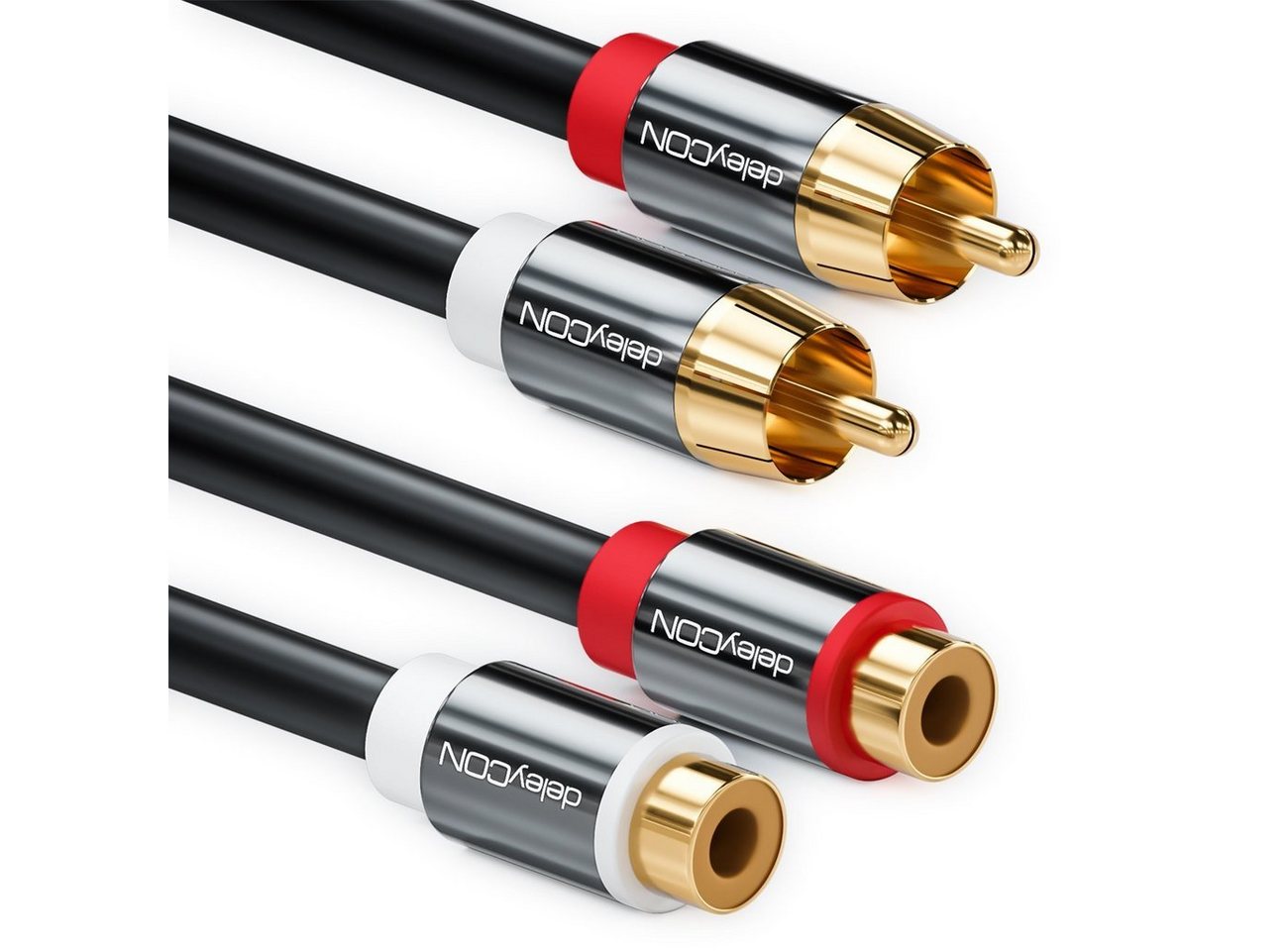 deleyCON deleyCON HQ Cinch Verlängerungs Kabel [2m] 2x RCA Cinch Buchse zu 2x Audio- & Video-Kabel von deleyCON
