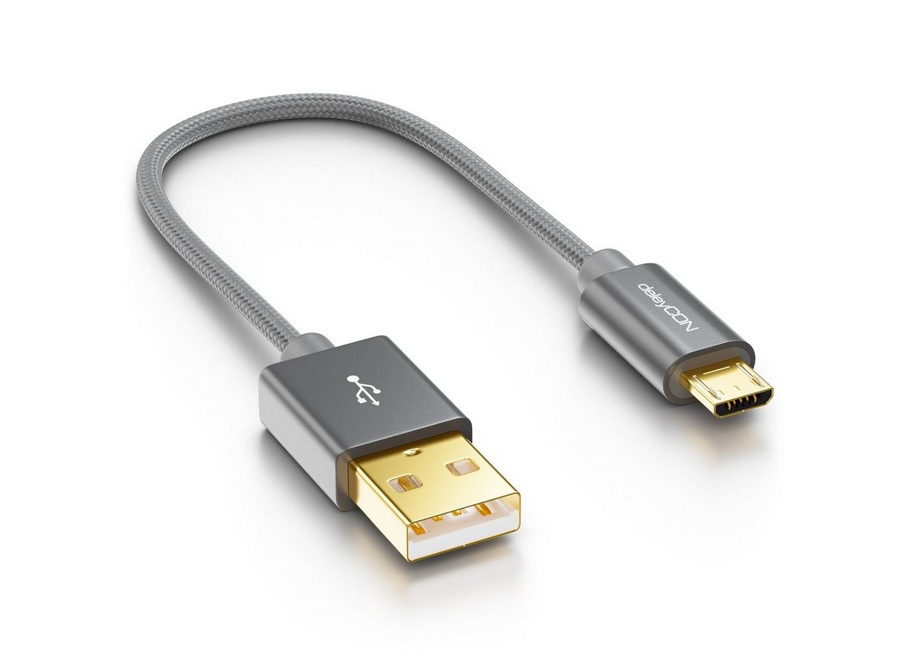 deleyCON deleyCON Micro USB Kabel 0,15m Nylon + Metallstecker - Grau Smartphone-Kabel von deleyCON