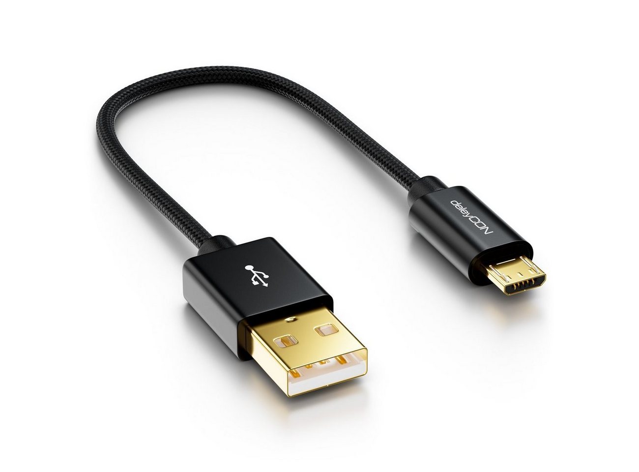 deleyCON deleyCON Micro USB Kabel 0,15m Nylon + Metallstecker - Schwarz Smartphone-Kabel von deleyCON
