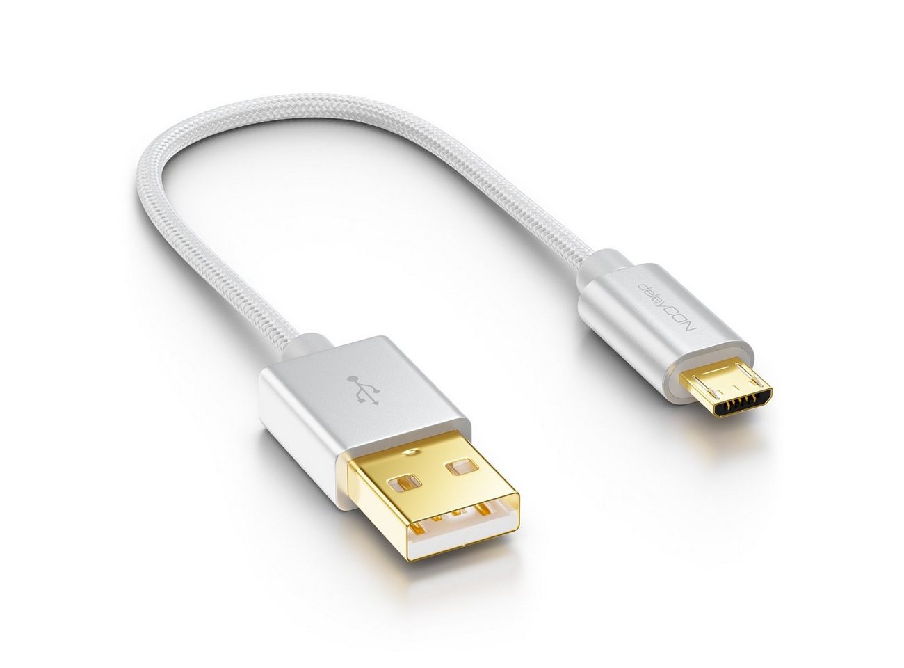 deleyCON deleyCON Micro USB Kabel 0,15m Nylon + Metallstecker - Silber Smartphone-Kabel von deleyCON