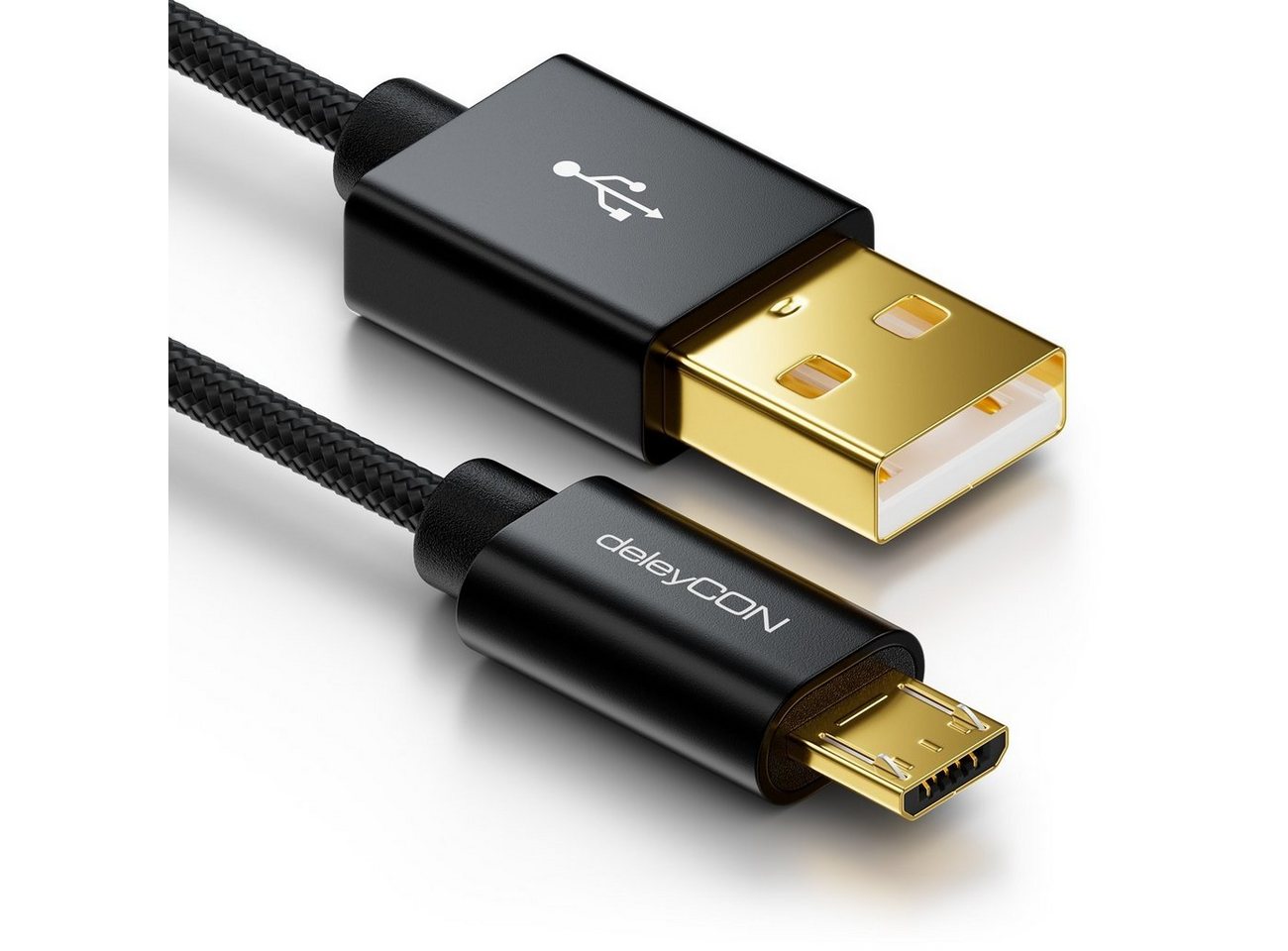 deleyCON deleyCON Micro USB Kabel 1m Nylon + Metallstecker - Schwarz Smartphone-Kabel von deleyCON