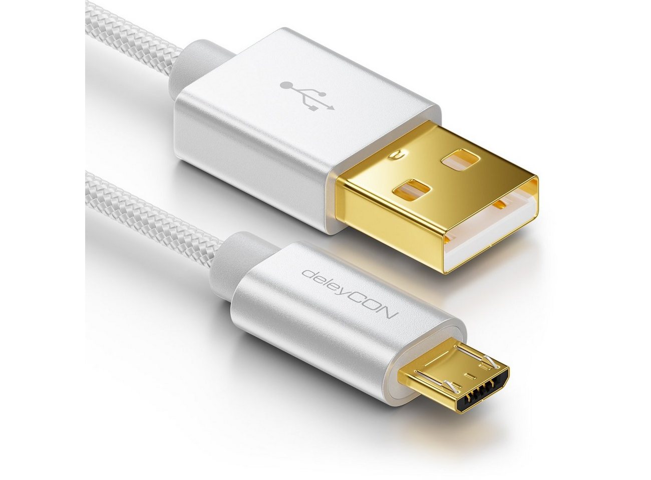 deleyCON deleyCON Micro USB Kabel 1m Nylon + Metallstecker - Silber Smartphone-Kabel von deleyCON
