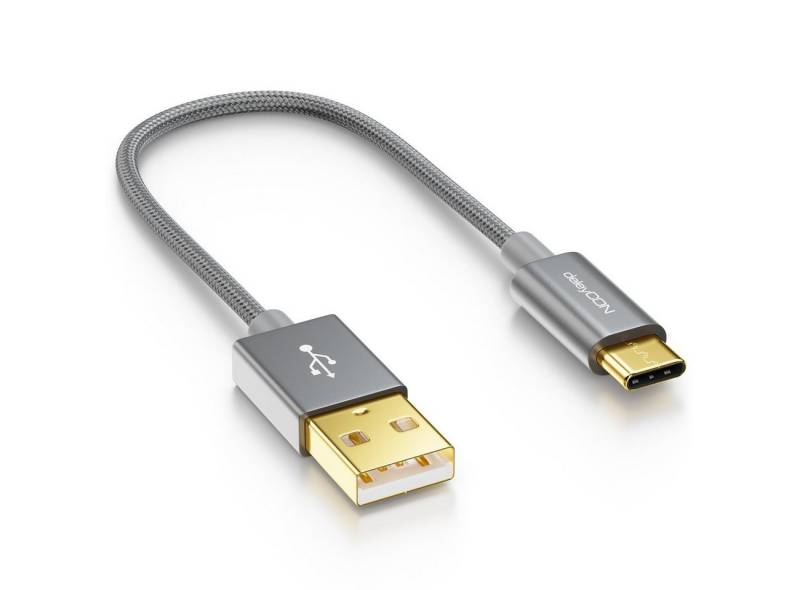 deleyCON deleyCON USB C Kabel 0,15m Nylon + Metallstecker auf USB 2.0 (Typ-A) Smartphone-Kabel von deleyCON