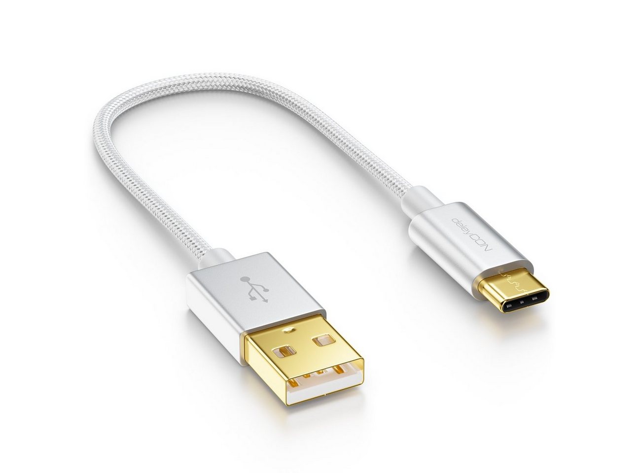 deleyCON deleyCON USB C Kabel 0,15m Nylon + Metallstecker auf USB 2.0 (Typ-A) Smartphone-Kabel von deleyCON