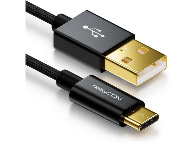 deleyCON deleyCON USB C Kabel 1m Nylon + Metallstecker auf USB 2.0 (Typ-A) - Smartphone-Kabel von deleyCON