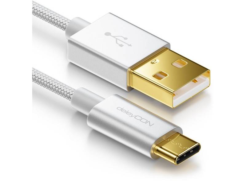 deleyCON deleyCON USB C Kabel 1m Nylon + Metallstecker auf USB 2.0 (Typ-A) - Smartphone-Kabel von deleyCON