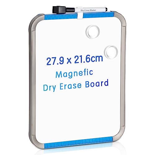 Deli Magnetisches Whiteboard, 21×28cm Kleine Magnettafel mit Markern und Magneten, Trocken abwischbar, blau von deli