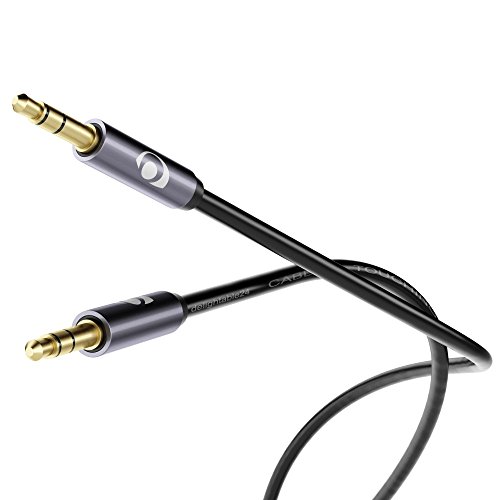 NALIA 2m Aux Kabel, Stereo-Kabel/Audiokabel/Klinkenkabel vergoldet, 3.5mm Klinken-Stecker auf 3.5mm Klinken-Stecker für Smartphones, Stereoanlagen, MP3 Player etc. - Schwarz Grau von delightable24