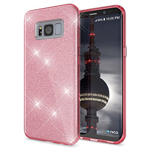 NALIA Handyhülle kompatibel mit Samsung Galaxy S8 Plus, Glitzer Slim Silikon-Case Back-Cover Schutzhülle, Glitter Sparkle Handy-Tasche Bumper, Dünne Bling Strass Smart-Phone Hülle, Farbe:Pink von delightable24