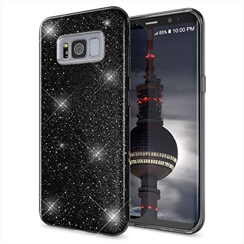 NALIA Handyhülle kompatibel mit Samsung Galaxy S8 Plus, Glitzer Slim Silikon-Case Back-Cover Schutzhülle, Glitter Sparkle Handy-Tasche Bumper, Dünne Bling Strass Smart-Phone Hülle, Farbe:Schwarz von delightable24