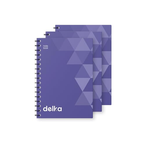 delka A4-Notizbücher mit Spiralbindung, linierte Seiten, langlebige Spiralbindung, hochwertiges Papier für Schule, Büro und Notizen, vielseitig einsetzbar (Violett, 3 Stück) von delka