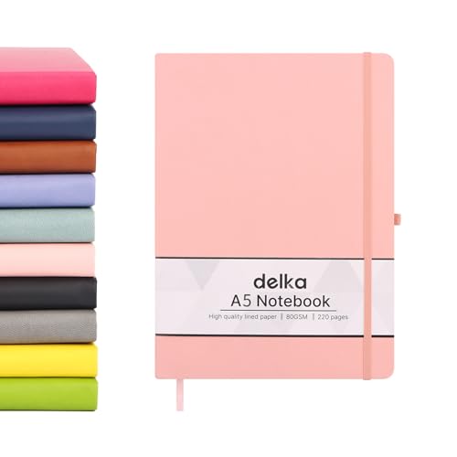 delka A5 Notizbuch, Notizbuch, A5, Notizbuch, Notizblock, Tagebuch, Notizbuch, A5, Notizblock, für Büro, Schule, Zuhause, Geschäft, Schreiben und Notizen (pastellrosa) von delka