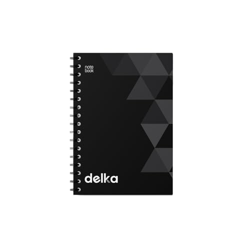 delka A5-Notizbücher mit Spiralbindung, linierte Seiten, langlebige Spiralbindung, hochwertiges Papier für Schule, Büro und Notizen, vielseitig einsetzbar (Schwarz, 1 Stück) von delka
