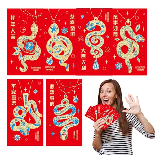 demaxiyad Briefumschläge für das Jahr der Schlange, Rot, 6 x Mond-Neujahrsumschläge, Hong Bao, Rot, für Hochzeit, Frühlingsfest von demaxiyad