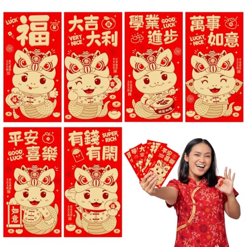 demaxiyad Briefumschläge mit Schlangenrot 2025, Goldfolie, Jahr der Schlange, Rot, 6 x große rote Umschläge für Frühlingsfest, Hong Bao, für Familienfeiern, Firmen-Jahrestreffen demaxiyad Briefumschläge mit Schlangenrot 2025, Goldfolie, Jahr der Schlange, Rot, 6 x große rote Umschläge für Frühlingsfest, Hong Bao, für Familienfeiern, Firmen-Jahrestreffen von demaxiyad